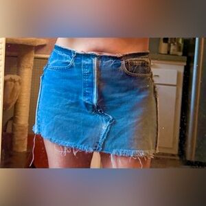 Repurposed and Deconstructed Faded Levi Jean Miniskirt 4 Pockets NO Waistband